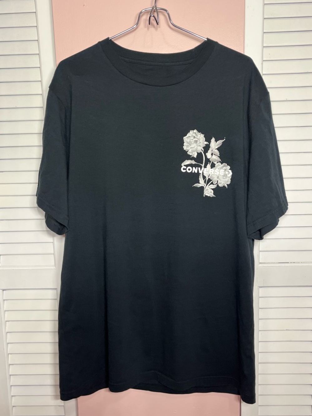 Converse Black Tee with White Floral Chest Print